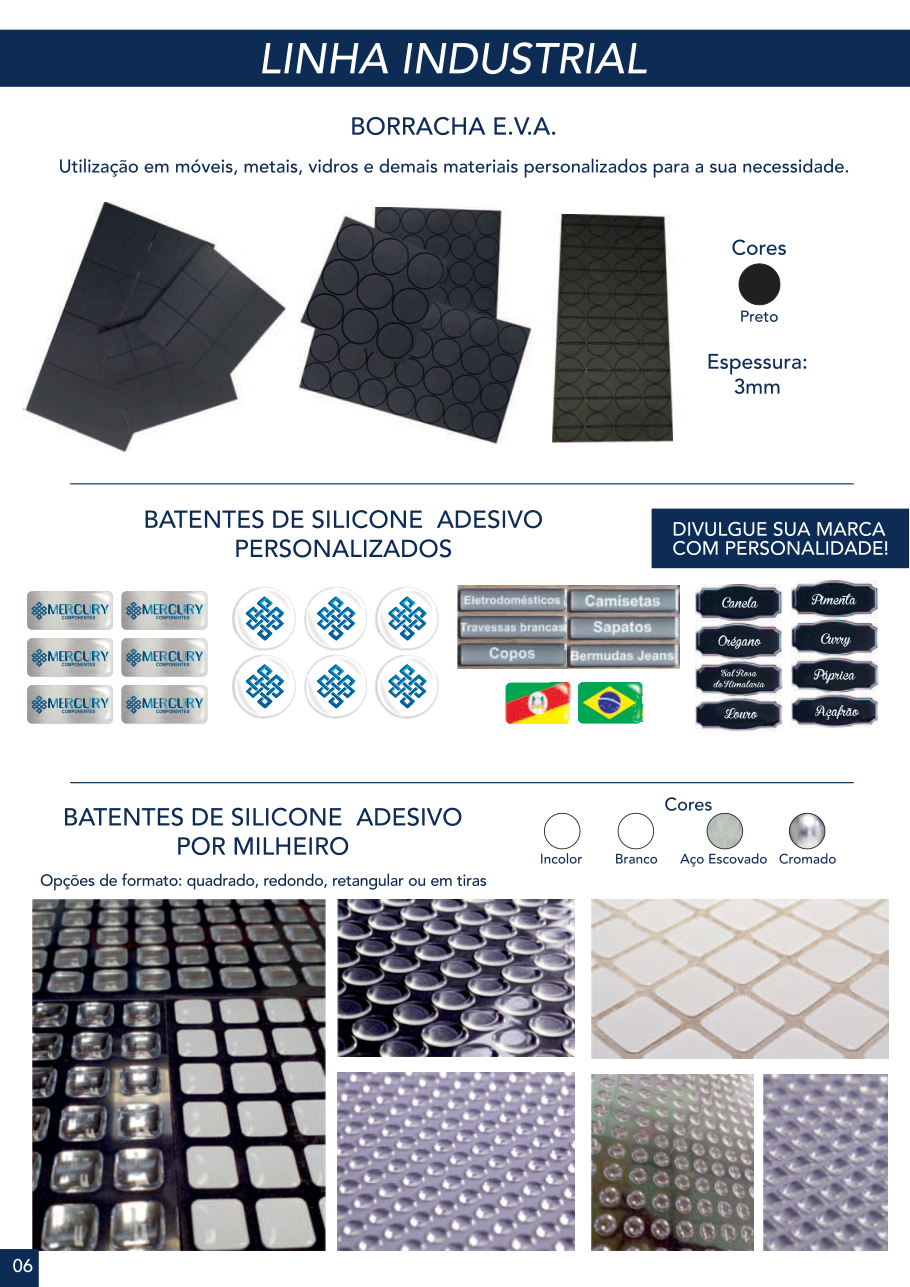 Batentes de silicone adesivo