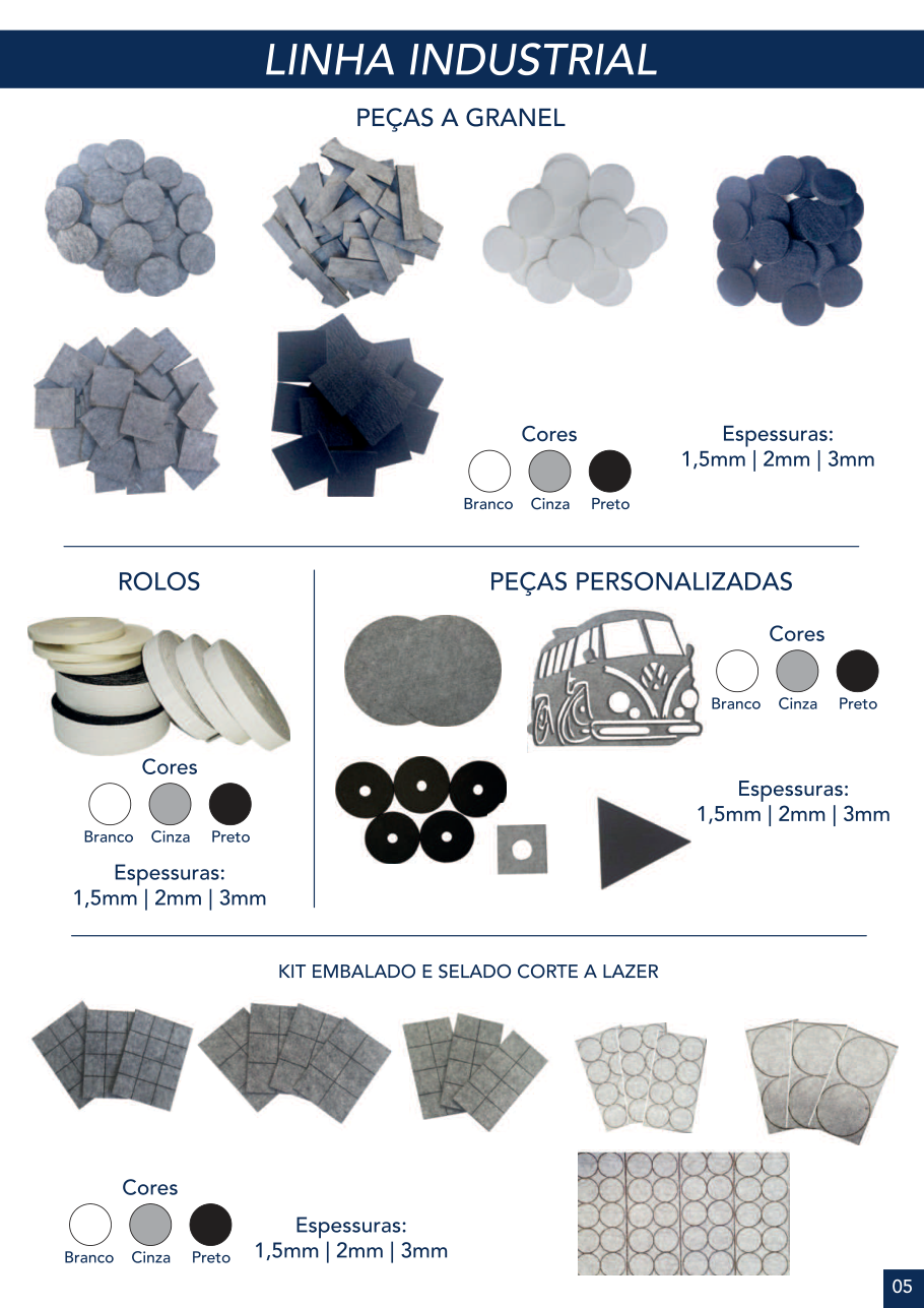 Peças a granel, rolos e kits